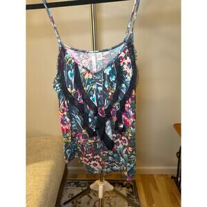 Lauren Conrad Floral Navy Tank Multicolor Floral Spaghetti Strap Women's Size S